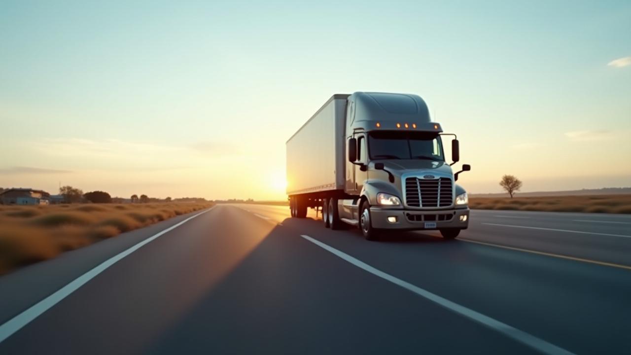 Expedited YG Logistics truck moving swiftly at dawn
